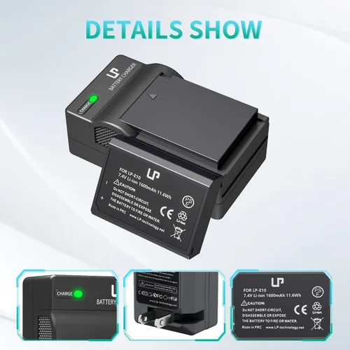 Miniatura 6 de LP Paquete de cargador de batería LP-E10, 1 paquete de batería y cargador, compatible con Canon EOS Rebel T3, T5, T6, T7, T100, 1100D, 1200D, 1300D