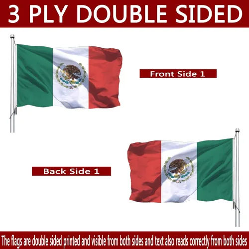 Miniatura 3 de Bandera de México MX de 4 x 6 para exteriores, doble cara, cabecera de lona de poliéster de colores vivos y 4 filas cosidas, banderas nacionales