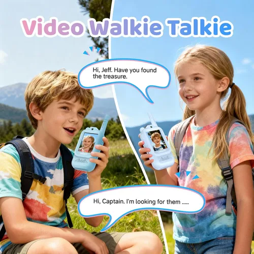 Miniatura 5 de Walkie Talkies de video con pantalla en tiempo real y cambiador de voz, radios recargables de largo alcance para niños de 3 a 12 años, regalos