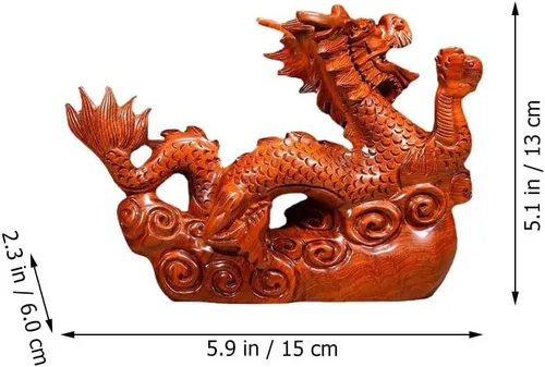 Miniatura 3 de Estatua de dragón chino de Feng Shui, escultura de madera de dragón, escultura de 3.9 in, figuras de animales de madera tallados pequeños, figuras