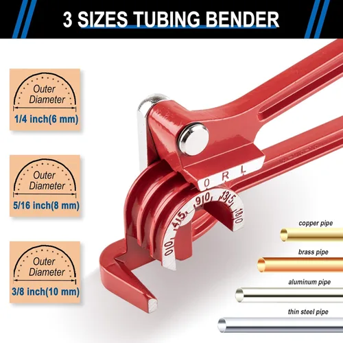 Miniatura 2 de Dobladora de Tubos 3 en 1, Herramienta Dobladora de Tubos Manual de 0-180 Grados para Tubos de Cobre, Aluminio, Latón y Acero Delgado de 1/4 5/16