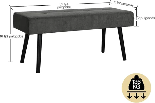 Miniatura 2 de Comfy to go Banco de Entrada – Banco Gris para Dormitorio, Otomana Moderna al Pie de la Cama, Bancos Acolchados de Pana para Sala de Estar