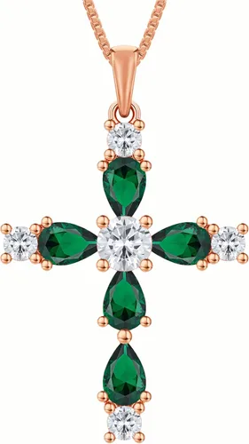 Miniatura 172 de YL Collar de cruz de plata de ley 925 con colgante de piedra natal religiosa para mujer