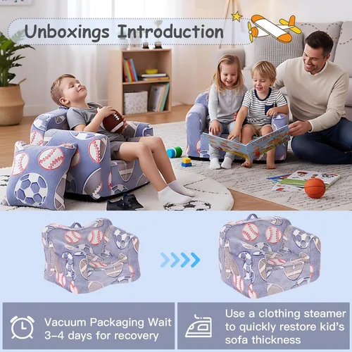 Miniatura 9 de Tiita Sofá para Niños, Sofá para Niños con Asa de Transporte, Sofá de Espuma Portátil para Niños Pequeños, Sofá de Guardería para Niños que Brilla