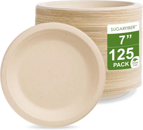 Miniatura 11 de Bagasse Platos redondos, desechables, de fibra de caña de azúcar natural (bambú), de 9 pulgadas, ecológicos, que pueden transformarse en abono.