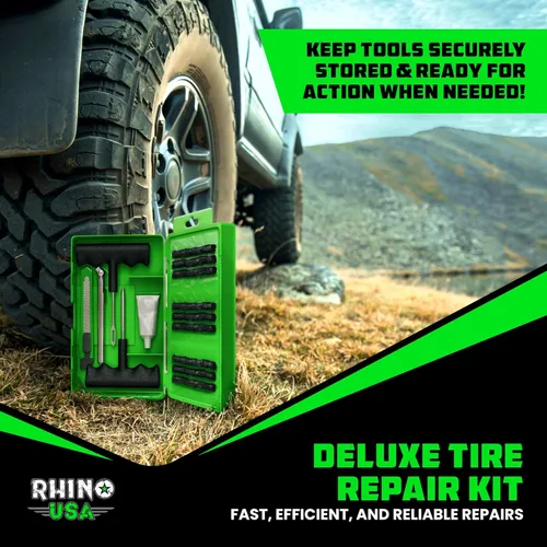 Miniatura 7 de Kit de reparación de neumáticos compacto Rhino USA (14 piezas) – Juego de tapones resistentes con lubricante incluido para arreglar pinchazos