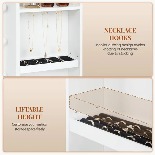 Miniatura 8 de HEXCELEN Tocador Grande de 47.2 Pulgadas con Espejo, Tocador con Luz LED, Tocador de Maquillaje con Regleta de Enchufes, 8 Cajones y 8 Estantes