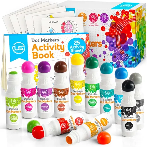 Ultimate Stationery Marcadores de puntos para niños pequeños y niños – 12 colores lavables Bingo Daubers, arte de puntos, arte y manualidades para