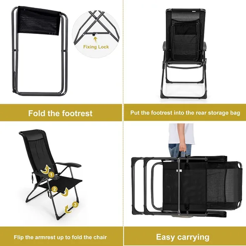 Miniatura 6 de Giantex 4 sillas plegables de patio con reposapiés, respaldo ajustable, paquete de 2 sillas de comedor portátiles para exteriores, para camping