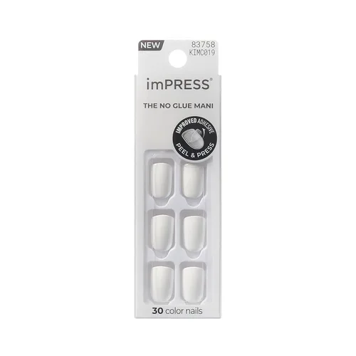 Uñas a presión KISS imPRESS sin pegamento, color «Esmerilado», blanco, tamaño corto, forma cuadrada, incluye 30 uñas, almohadilla de preparación,