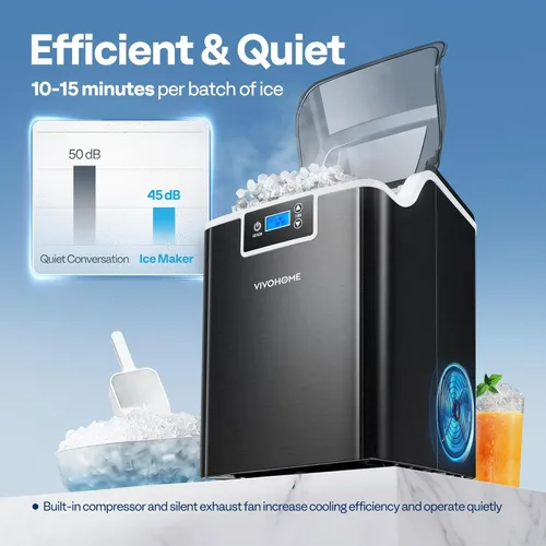 Miniatura 4 de VIVOHOME - Fabricador de hielo para encimera, máquina portátil de hielo con 44 libras al día, máquina de hielo blando masticable con autolimpieza