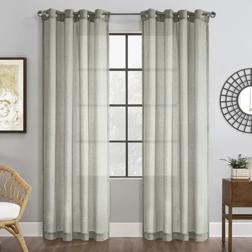 Loft Living Blakely - Cortina transparente con textura de lino sintético, 52 x 84 pulgadas, color gris