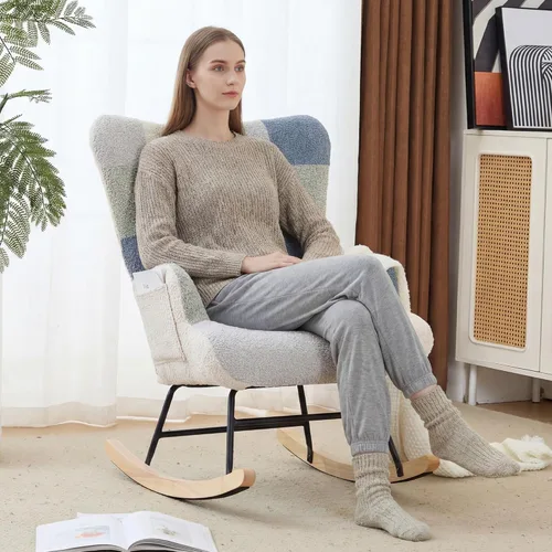 Miniatura 3 de Mecedora tapizada para cuarto de bebé, mecedora tapizada con respaldo alto, silla auxiliar cómoda para sala de estar, dormitorio, oficinas