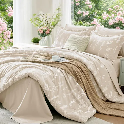 Miniatura 16 de MUXHOMO Juego de edredón tamaño individual XL, elegante juego de cama con estampado floral en una bolsa, 5 piezas, ultra suave y transpirable