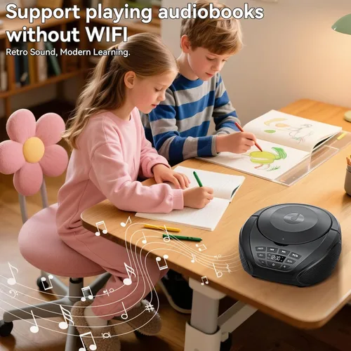 Miniatura 5 de Gueray Reproductor de CD portátil Boombox Radio Reproductores de CD con altavoces, audio para el hogar, radio FM, entrada AUX, soporte