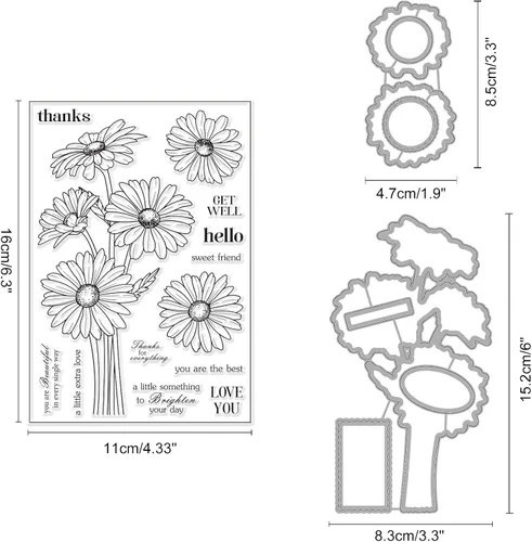 Miniatura 2 de ORIGACH Sellos y troqueles de manzanilla para hacer tarjetas, juego de troqueles y sellos de flores para álbum de recortes de bricolaje decorativo