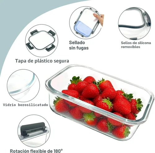 Miniatura 3 de Juego de 12 recipientes de vidrio para almacenamiento de alimentos con tapas de cierre a presión herméticas, recipientes de vidrio borosilicato Gris