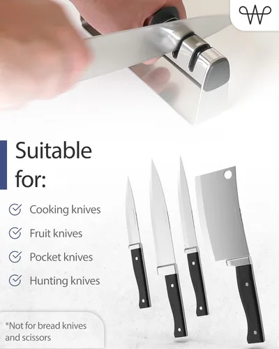 Miniatura 4 de WERTA Afilador de cuchillos de acero inoxidable, afilado de cuchillos de 3 etapas, ideal para cuchillo de chef y cuchillo de cocina, uso zurdo