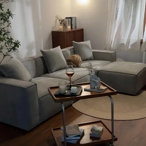 Miniatura 5 de Acanva Juego de Sofá Seccional Modular de Lujo para Sala de Estar, Sofá de Estilo Moderno Minimalista con Otomana y Chaise, Forma de L, Gris