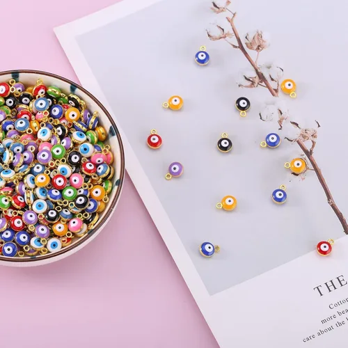 Miniatura 3 de 100 cuentas coloridas de ojo turco de ojo de la suerte, cuentas espaciadoras turcas para hacer joyas, pulseras, collares, aretes, manualidades Dorado