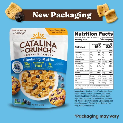 Miniatura 2 de Catalina Crunch Protein Cereal – Cereal para el desayuno con 0.35 onzas de proteína, sin azúcar añadido, sin gluten, magdalenas de arándanos, bolsa