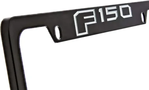 Miniatura 2 de Ford F 150 - Marco de matrícula grabado con tapa de metal de zinc con revestimiento negro, 4 agujeros