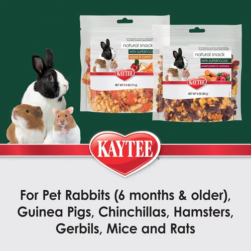 Miniatura 3 de Kaytee Snack natural con superalimentos para conejillos de indias, conejos, hámsteres y otros animales pequeños, manzana y zanahoria, 2.5 onzas