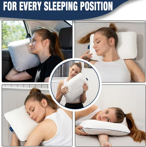 Miniatura 2 de alkamto Almohada de espuma viscoelástica cómoda para viajes y campamentos, bolsa portátil fácil de transportar, funda de almohada con regulación