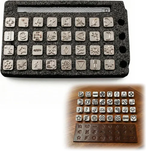 Miniatura 11 de Kit de estampado de cuero, sellos de cuero del alfabeto y números para el trabajo de cuero, juego de sellos del alfabeto de cuero con asa