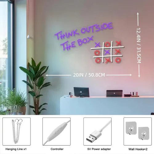 Miniatura 4 de Letrero de neón Think Outside The Box, decoración de pared motivacional, letrero LED de inspiración, letrero LED con cita positiva, oficina en casa