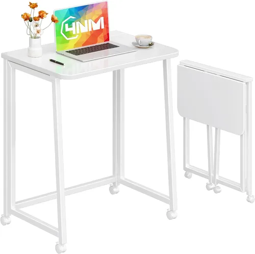 Miniatura 13 de 4NM Escritorio Pequeño Móvil Plegable de 23.6", Mesa de Computadora con Ruedas Plegable para Casa y Oficina, Mesa de Escritura y Estudio