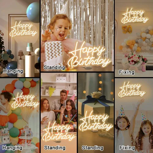 Miniatura 6 de Letrero de neón de feliz cumpleaños a pilas, letrero de feliz cumpleaños de 23 pulgadas con base, letrero con luz USB de feliz cumpleaños, letrero
