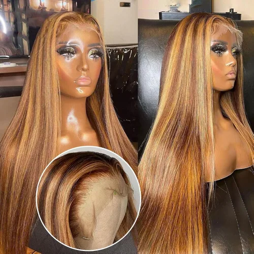 Miniatura 14 de Flady Peluca de cabello humano con encaje frontal ombré, prearrancada, sin pegamento, peluca frontal de encaje HD 4/27, pelucas de cabello humano