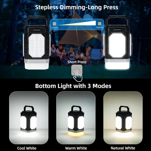 Miniatura 4 de Sinvitron Linterna de campamento recargable: 30,000 mAh luces de campamento portátiles, carga rápida QC3.0, 1000 lúmenes, tiempo de funcionamiento