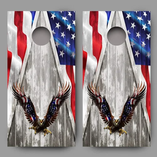 Envolturas de calcomanías de cornhole con alas de bandera estadounidense de águila calva Juego de 2 calcomanías laminadas