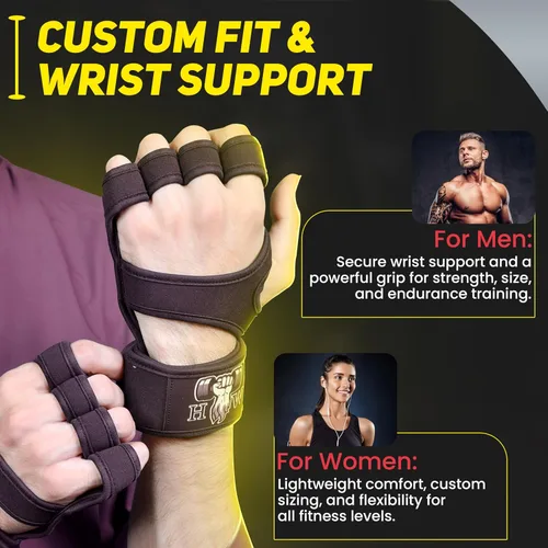 Miniatura 4 de HW Guantes de levantamiento de pesas para hombres y mujeres, guantes de entrenamiento de gimnasio con soporte para la muñeca, protección completa