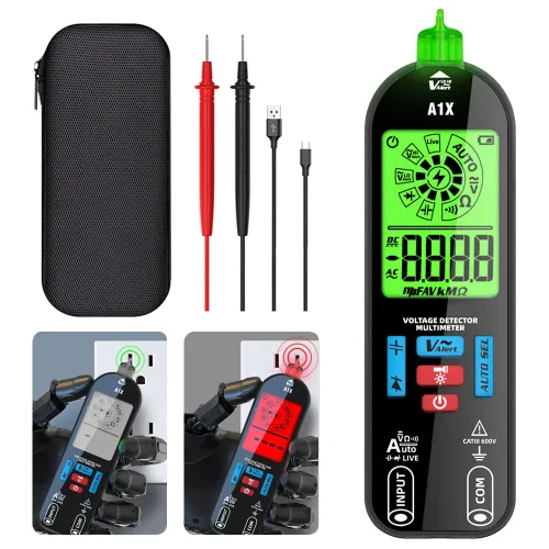 Miniatura 7 de Multímetro digital A1X, nuevo detector de probador de electricista profesional, multímetro detector de voltaje recargable, multímetro digital