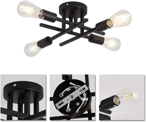 Miniatura 6 de ZGLAOJT Lámpara de techo semiempotrada de 4 luces, color negro mate con base E26, candelabro moderno para casa de campo, cocina, comedor