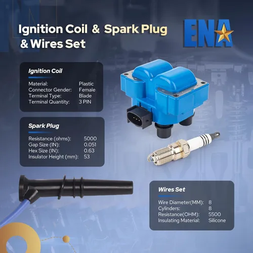 Miniatura 2 de ENA Juego de 2 bobinas de encendido azules con 8 bujías de platino y cable azul compatibles con Ford Crown Victoria E-150 F-150 F-250 Ranger