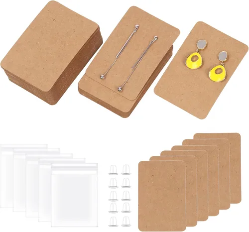 Miniatura 8 de Swpeet Juego de 550 tarjetas de exhibición de aretes de 3 colores, 3.5 x 2.4 pulgadas, papel kraft cuadrado blanco y negro, tarjetas con parte Kit