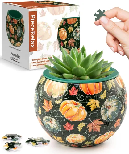Miniatura 15 de PieceRelax Rompecabezas 3D Maceta 80 Piezas - Abundancia de Otoño, Macetas de Flores de Decoración del Hogar para Cactus de Interior, Macetas
