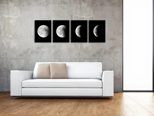 Miniatura 4 de Wieco Art Eclipse of the Moon - Impresiones en lienzo modernas para decoración de pared para sala de estar, imágenes abstractas en blanco y negro a