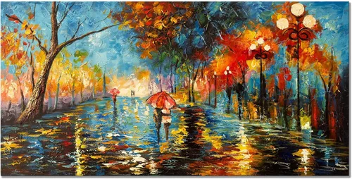 Miniatura 19 de Alenoss Pinturas Metálicas Abstractas 100% Hechas a Mano Lienzo Arte de Pared Textura Gruesa Única Superficie Áspera Pintura al Óleo Moderna 48x24