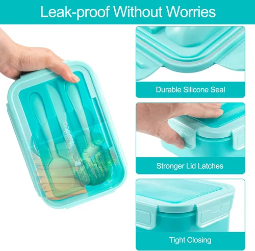 Miniatura 3 de Caperci Caja Bento Clásica para Almuerzo Adulto para Niños Mayores - Envase de Almuerzo de 47 oz con 3 Compartimentos Impermeable para Adultos