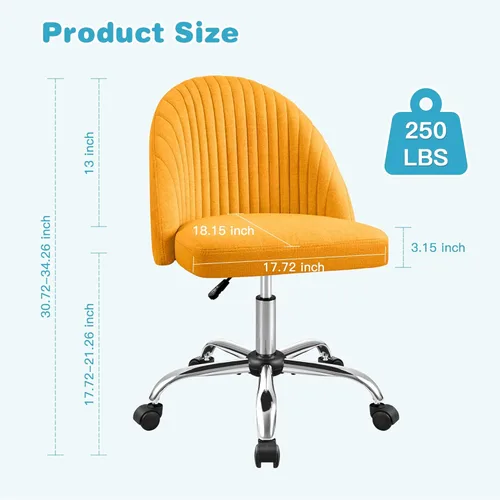 Miniatura 3 de Furniwell Silla de oficina sin brazos, linda silla de escritorio moderna ajustable giratoria para tocador, silla de computadora, sillas de Amarillo