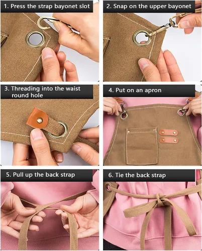 Miniatura 6 de Delantal de lona resistente para herramientas de trabajo, delantales de algodón para chef con bolsillos grandes..