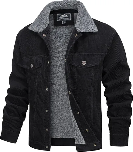 MAGCOMSEN Chaqueta de pana para hombre, forrada con sherpa, cálida, gruesa, de camionero, con 5 bolsillos, para invierno