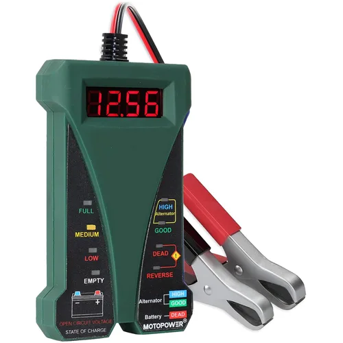 MOTOPOWER Probador de batería digital de 12 V, voltímetro y alternador, analizador de sistema de carga con pantalla LCD e indicación LED, pintura de