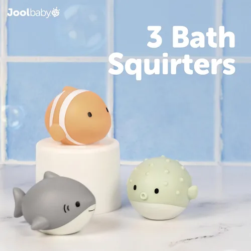 Miniatura 4 de Jool Baby Juego de regalo de 15 piezas de juguetes de bañera – Chorros de baño, patos de goma, juguete giratorio de ballena – Organizador