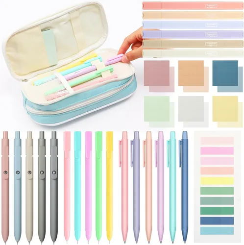 Miniatura 13 de 30 piezas de suministros escolares estéticos con estuche, 6 lápices mecánicos, 5 bolígrafos, 5 bolígrafos de secado rápido, 6 resaltadores pastel